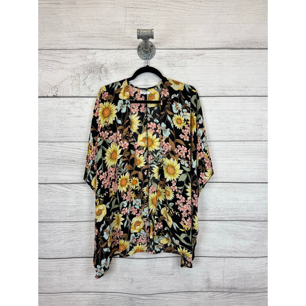 Maurices Women's Black Colorful Floral Spring Summer Kimono One Size